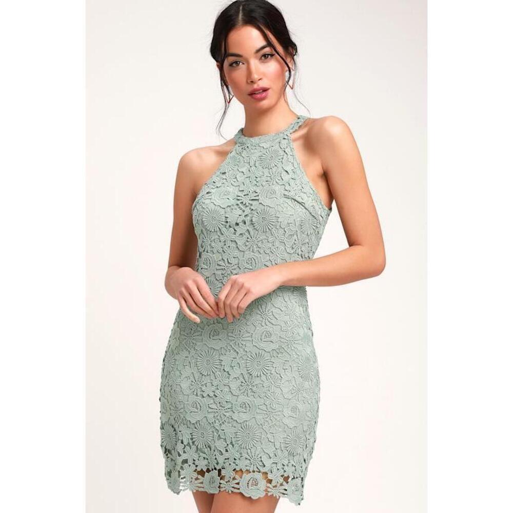 Lulus Love Poem Sage Green Lace Mini Dress - Size M